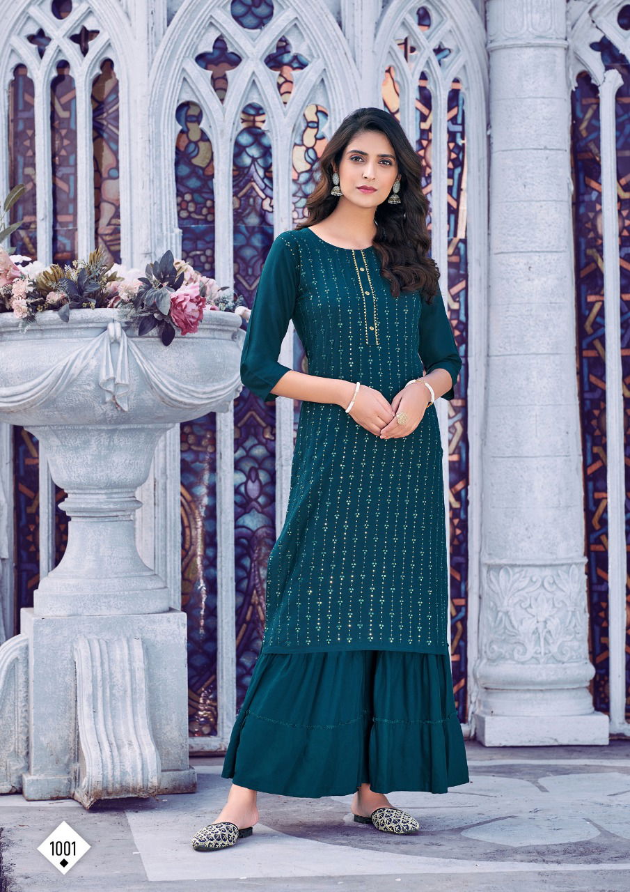 Parra Fiza 1 Heavy Festive Wear Rayon Designer Kurti With Palazzo Collection